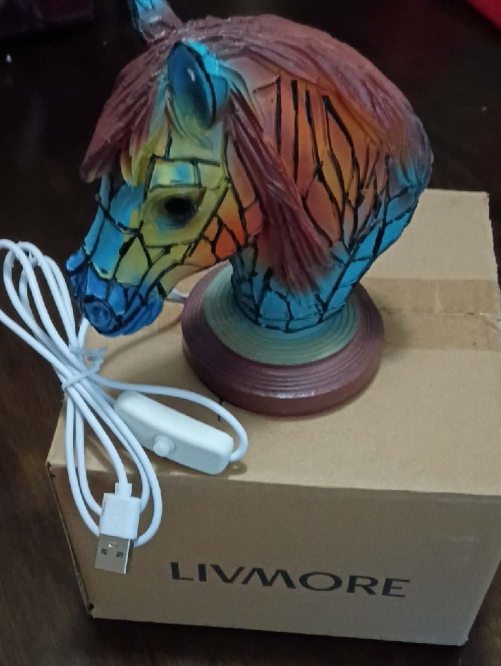 Livmore Multicolor Mosaic Horse Head Table Lamp - Multicolor